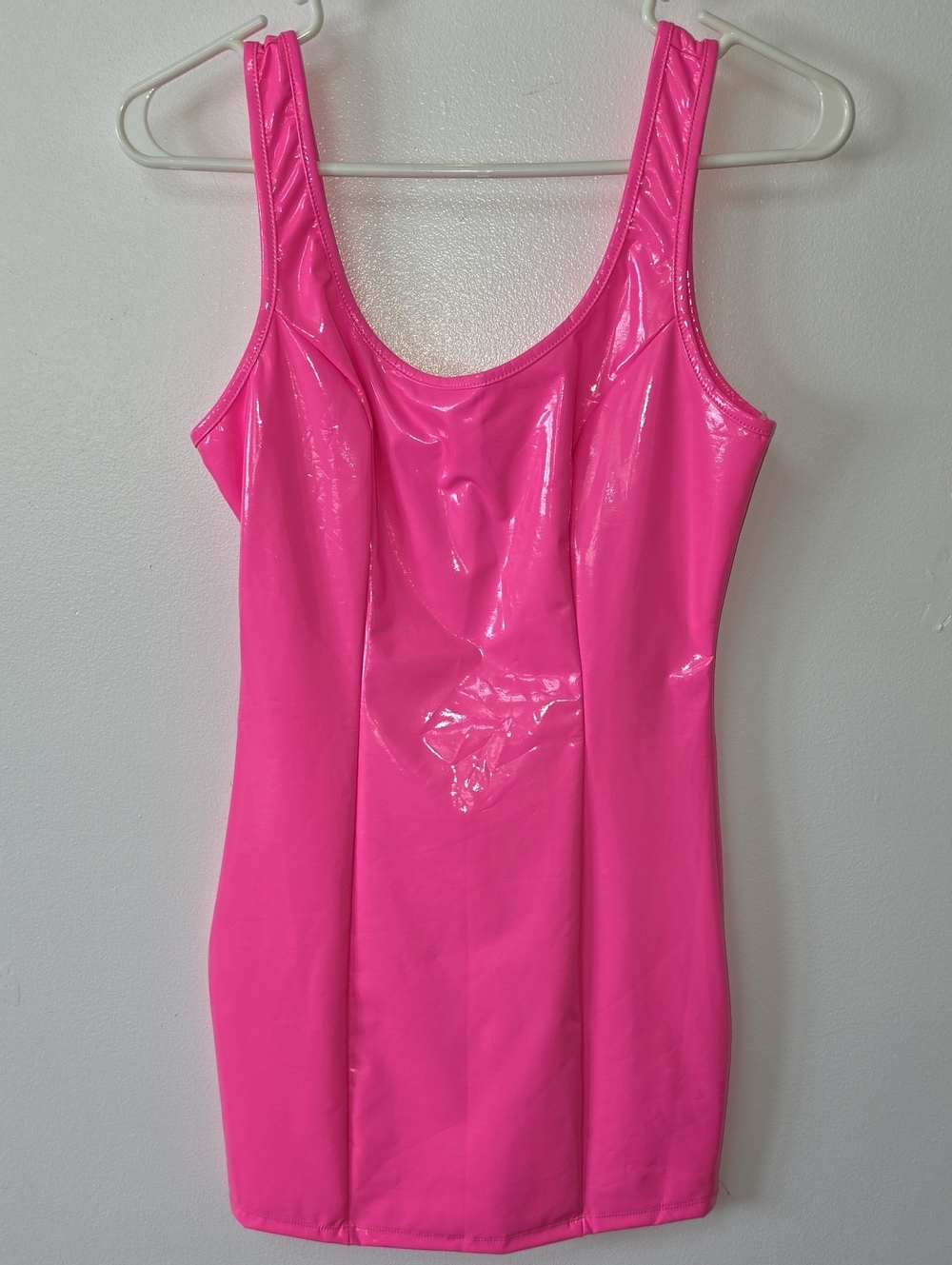 Faux Leather Hot Pink Mini Dress